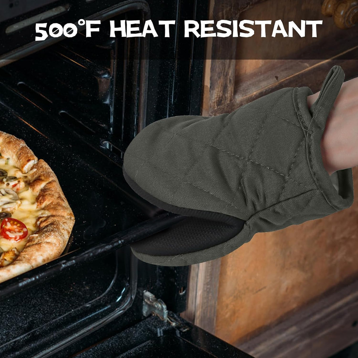 Goldmeet Mini Oven Mitts 2-Pack, 7"x5.5", 500°F Silicone Grip, Gray