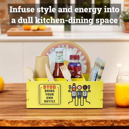 Utensil Holder for Party Farmhouse Crate Look - White Napkin Paper Plate Dispenser for Countertop - Silverware Caddy for Plate, Cup, Fork, Spoon - Flatware Box Organizer for Outdoor Camping Picnic