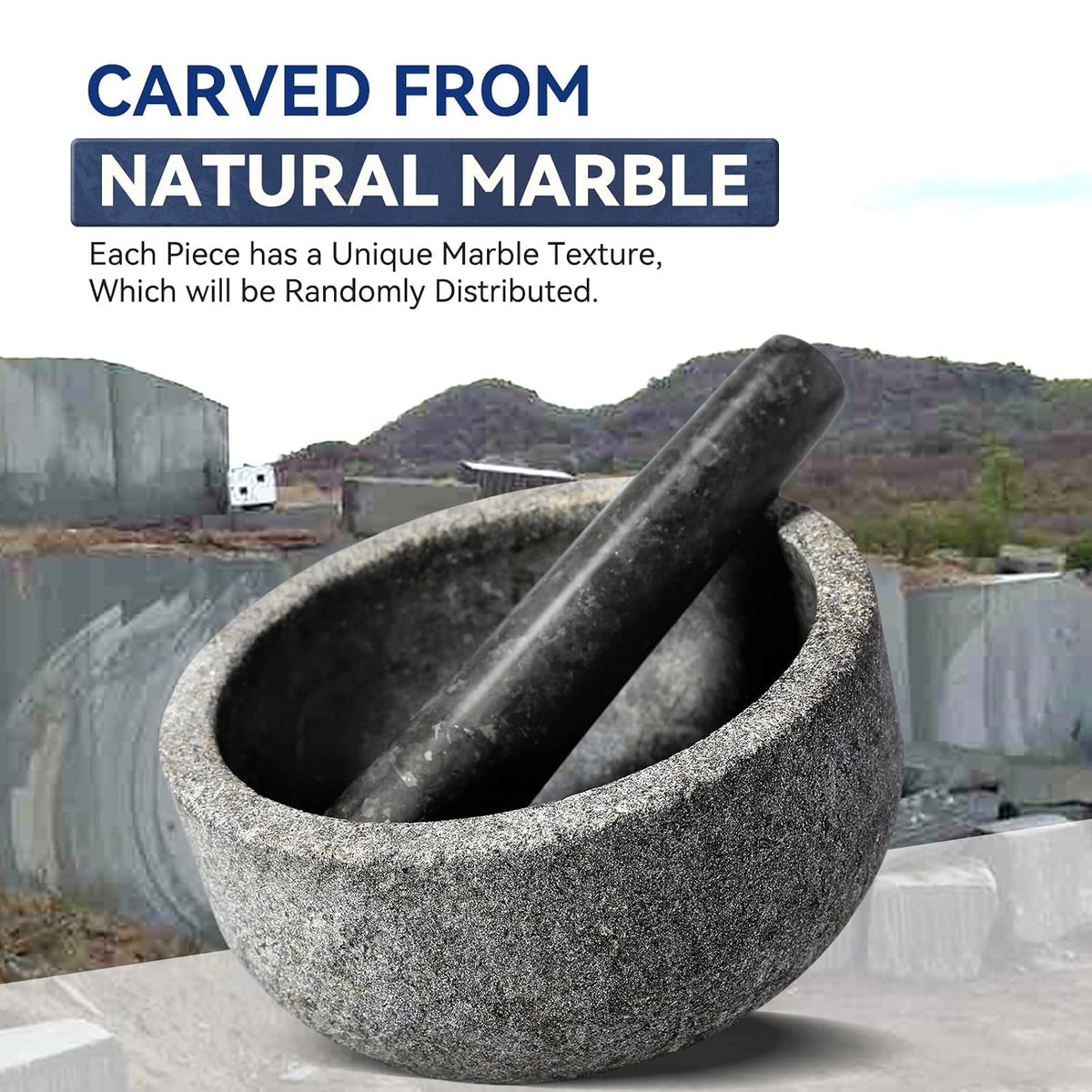 Koville Luxury Marble Mortar and Pestle Set, 7"-4cups Grinder Bowl for Guacamole, Salsa, Pill Crusher, Spice, Herb, Garlic, Nut, Heavy Duty Grinder for Kitchen