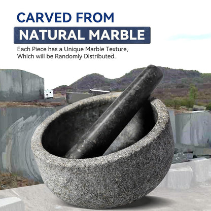 Koville Luxury Marble Mortar and Pestle Set, 7"-4cups Grinder Bowl for Guacamole, Salsa, Pill Crusher, Spice, Herb, Garlic, Nut, Heavy Duty Grinder for Kitchen