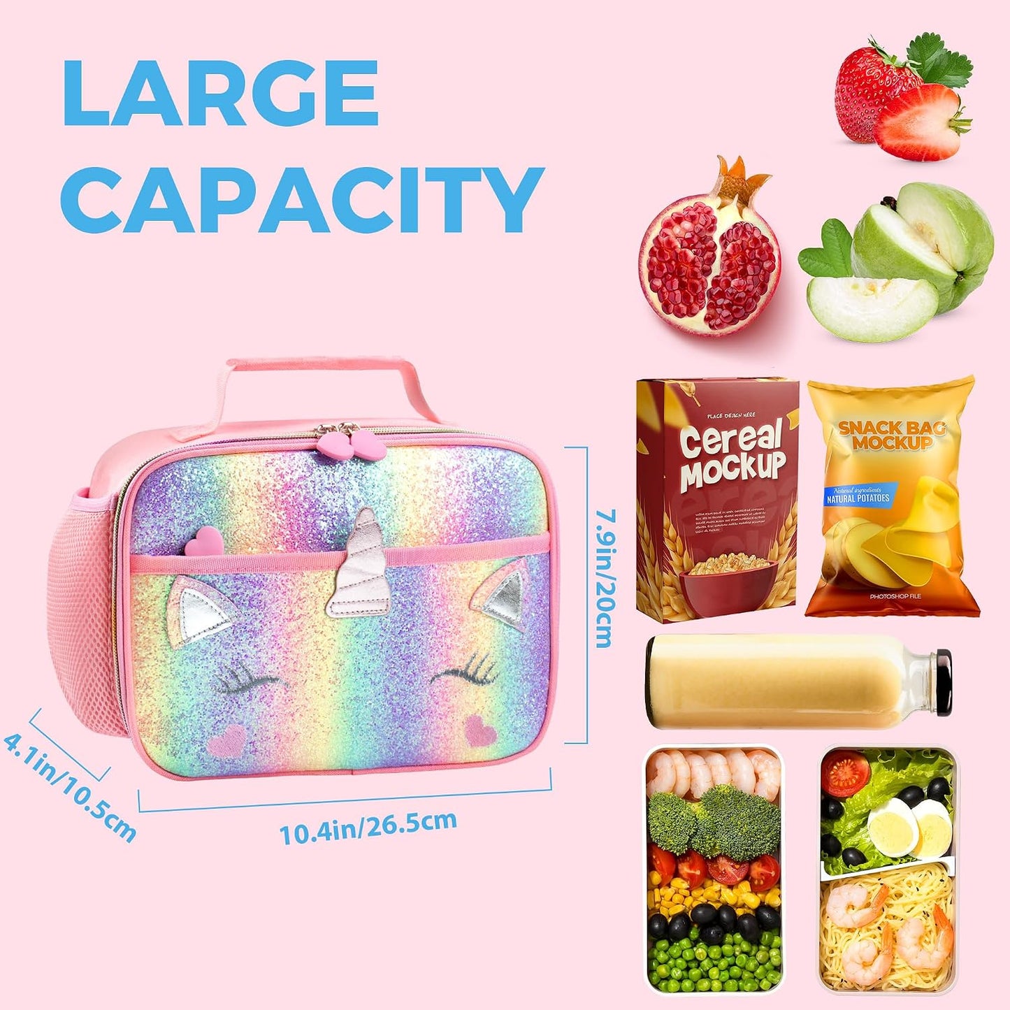 RLGPBON Kids Lunch Bag,Insulated Lunch Box for Girls,Lunch Bag Toddler Teen,School Daycare Cute Travel bags