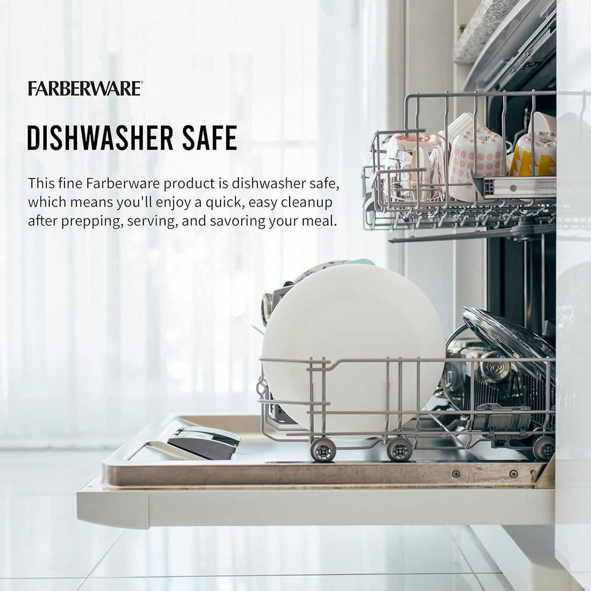 FARBERWARE Large Cutting Board, Dishwasher- Safe Plastic Chopping Board for Kitchen with Easy Grip Handle, 11in by 14in, White