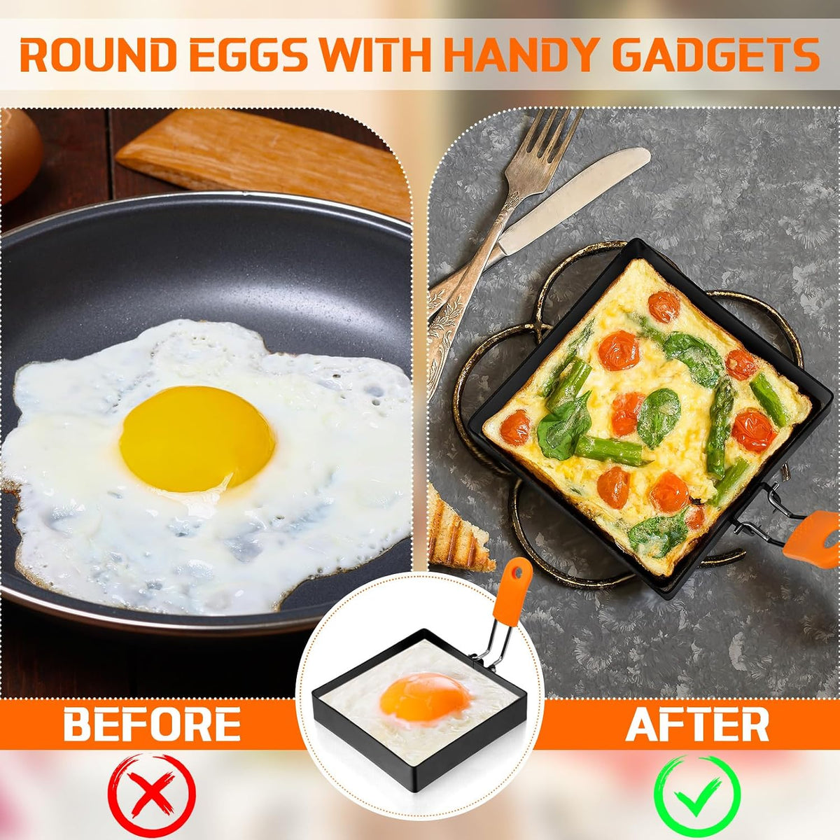 Patelai 6 Pcs Egg Rings Griddle Pancake Molds, Round Style, 4, 6, 8 Inch
