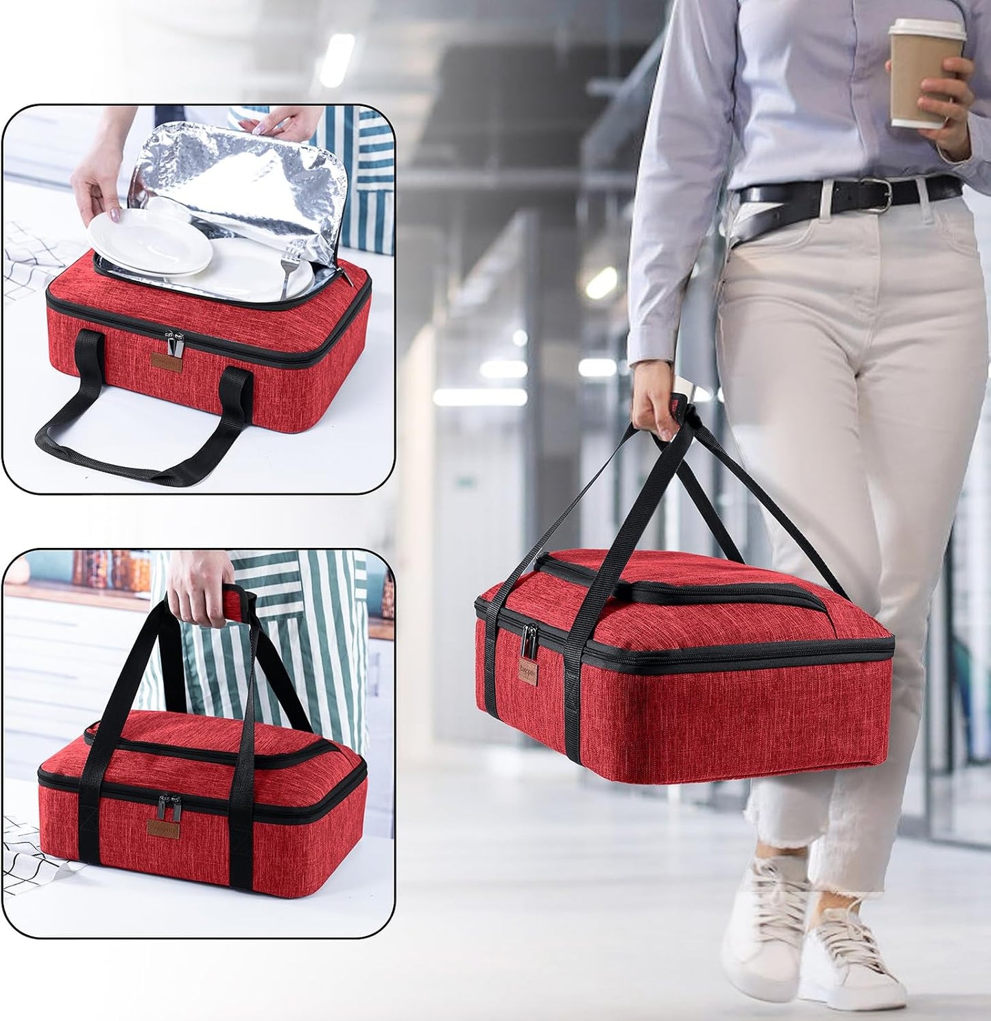 BAGSPRITE Insulated Casserole Carrier for Hot or Cold Food with Heat-resistant Mat, Casserole Dish Carrier Insulated Food Carrier, Hot Food Carrier, Foil Pan Carrier Fits 9" x 13" Baking Dish