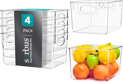 Sorbus Large Clear Plastic Storage Bins for Shelves, Clothes, with Handle - Clear Storage Bins, Drawer, Shelf, Closet, Pantry, Fridge, Freezer Organizer Bins, Closet Organizers and Storage (8 pack)