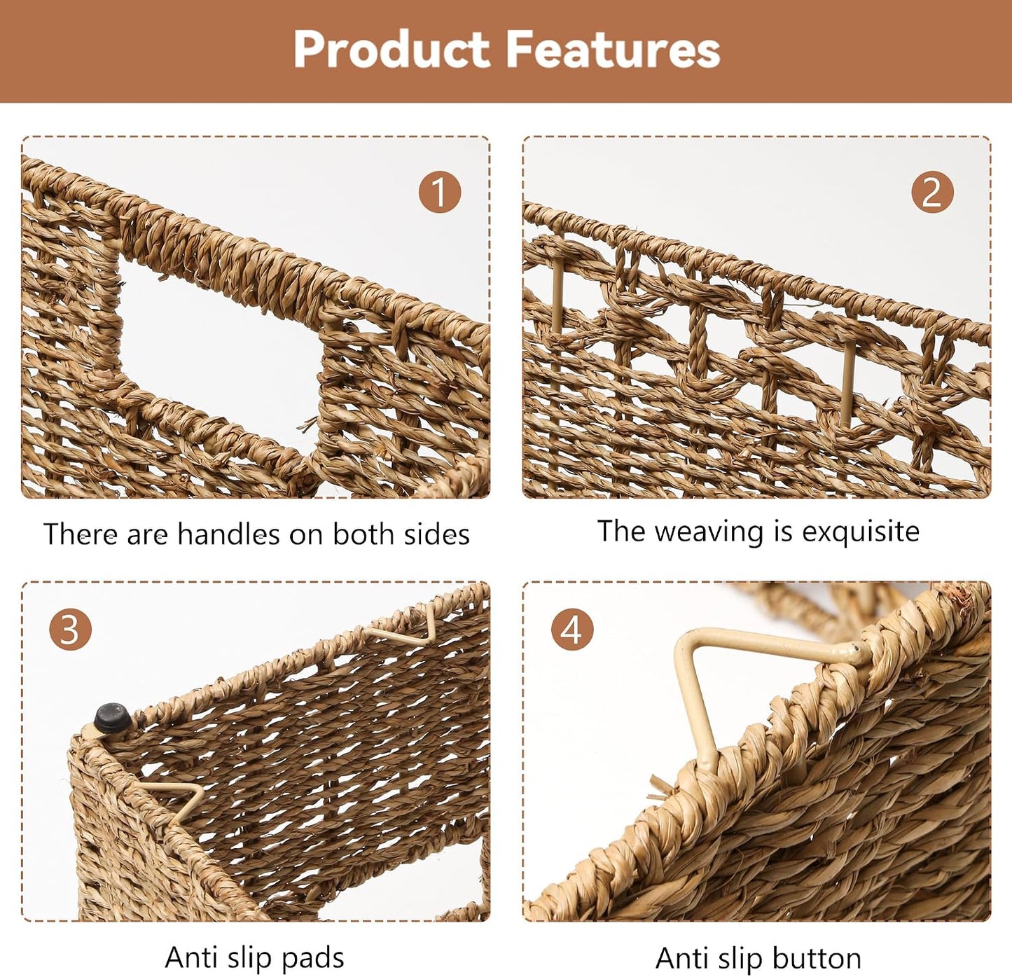 Wicker Storage Basket, Baskets for Organizing, Storage Basket with Built-in Handles, Water Hyacinth Shelves，Wicker Storage Baskets for Shelves, Water Hyacinth Storage Baskets (nature, 4-Pack)
