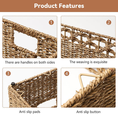 Wicker Storage Basket, Baskets for Organizing, Storage Basket with Built-in Handles, Water Hyacinth Shelves，Wicker Storage Baskets for Shelves, Water Hyacinth Storage Baskets (nature, 4-Pack)