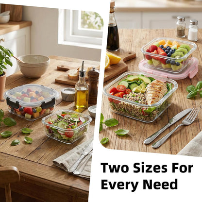 Konokyo Square Glass Food Storage Containers with Lids, 12 Pack Airtight Leakproof Meal Prep Containers, BPA-Free, Microwave Oven Freezer & Dishwasher Safe, Assorted Sizes