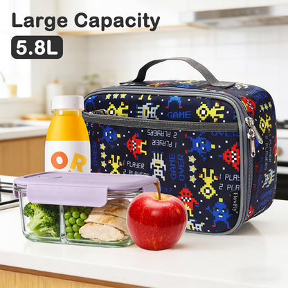 FlowFly Kids Lunch box Insulated Soft Bag Mini Cooler Back to School Thermal Meal Tote Kit for Girls, Boys, Black