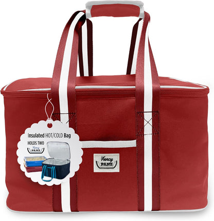 Fancy Panz Insulated Casserole Carrier Bag - Pink Thermal Food Transport Bag for Hot & Cold Dishes - Holds 2 Portable Insulated Bag for Potlucks, Parties, Tailgates & Entertaining