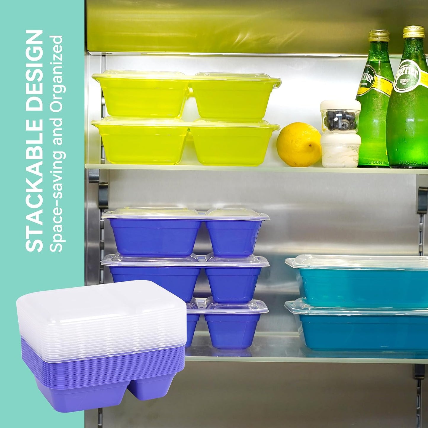 LISI 100-Piece Meal Prep Containers, 33oz Large Food Storage Containers with lids with 1, 2, 3-Compartment, Freezer Safe To-Go/Take-Out Boxes, Includes 5-Pack 2oz Dressing Cups for Take Out