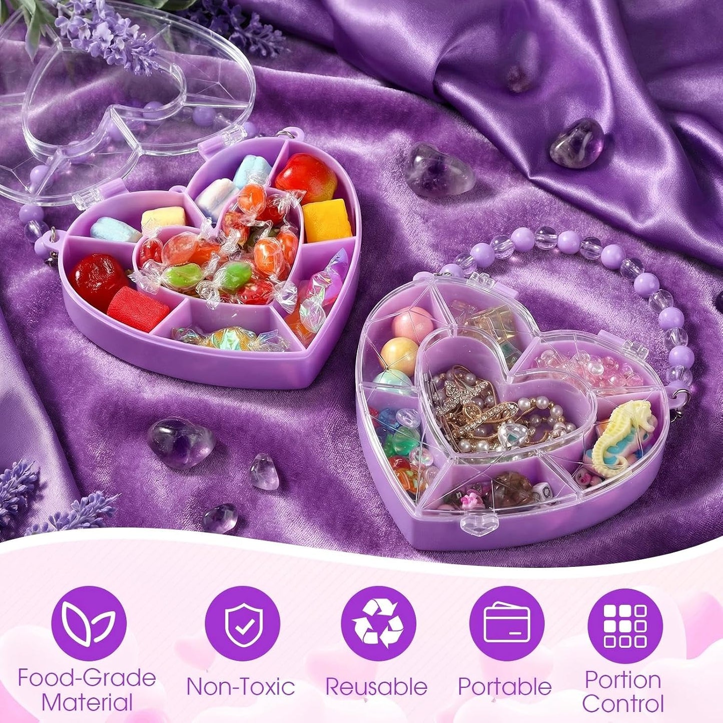 Cunno 6 Pack Valentines Day Containers Butterfly Shaped Food Containers Large Plastic Snack Box Food Storage with Handle Divided Serving Tray Portable Jewelry Organizer for Candy Fruit Purple
