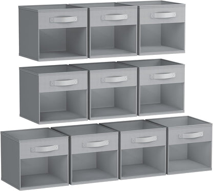 DIMJ Storage Cubes, 11x 11 inch Cube Storage Bin, 6 Pack Closet organizers and storage Bins with Window, Collapsible Baskets with Handle for Shelves, Clothes, Toys, Books (Grey)