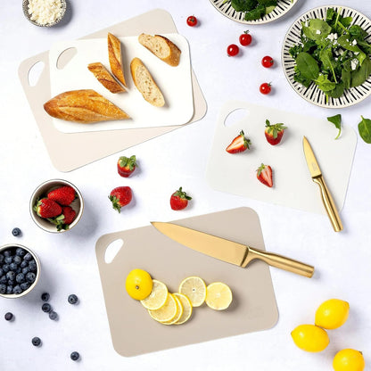 4-Piece Poly Cutting Mats Set - 2 Sizes (SM 7.5"x11.4", MD 9.8"x13.4") | Cream Color, BPA-Free Polypropylene, Easy to Clean, Non-Slip for Food Prep (Fruits, Veggies, Meats)