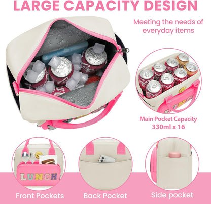 RLGPBON Insulated Lunch Bag Teen Girls, Preppy Lunch Box Large Insulated Lunch Bag Reusable Lunch Tote Bag, Preppy LunchBag for Girls School Travel Picnic