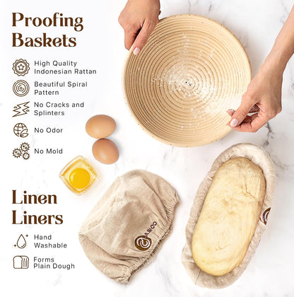 ABIOTO Banneton Baskets with Sourdough Bread Baking Supplies