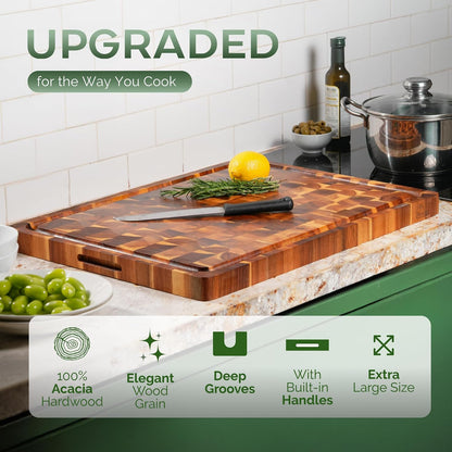 Solid Acacia Wood 20"x15" Large Cutting Board Butcher Block