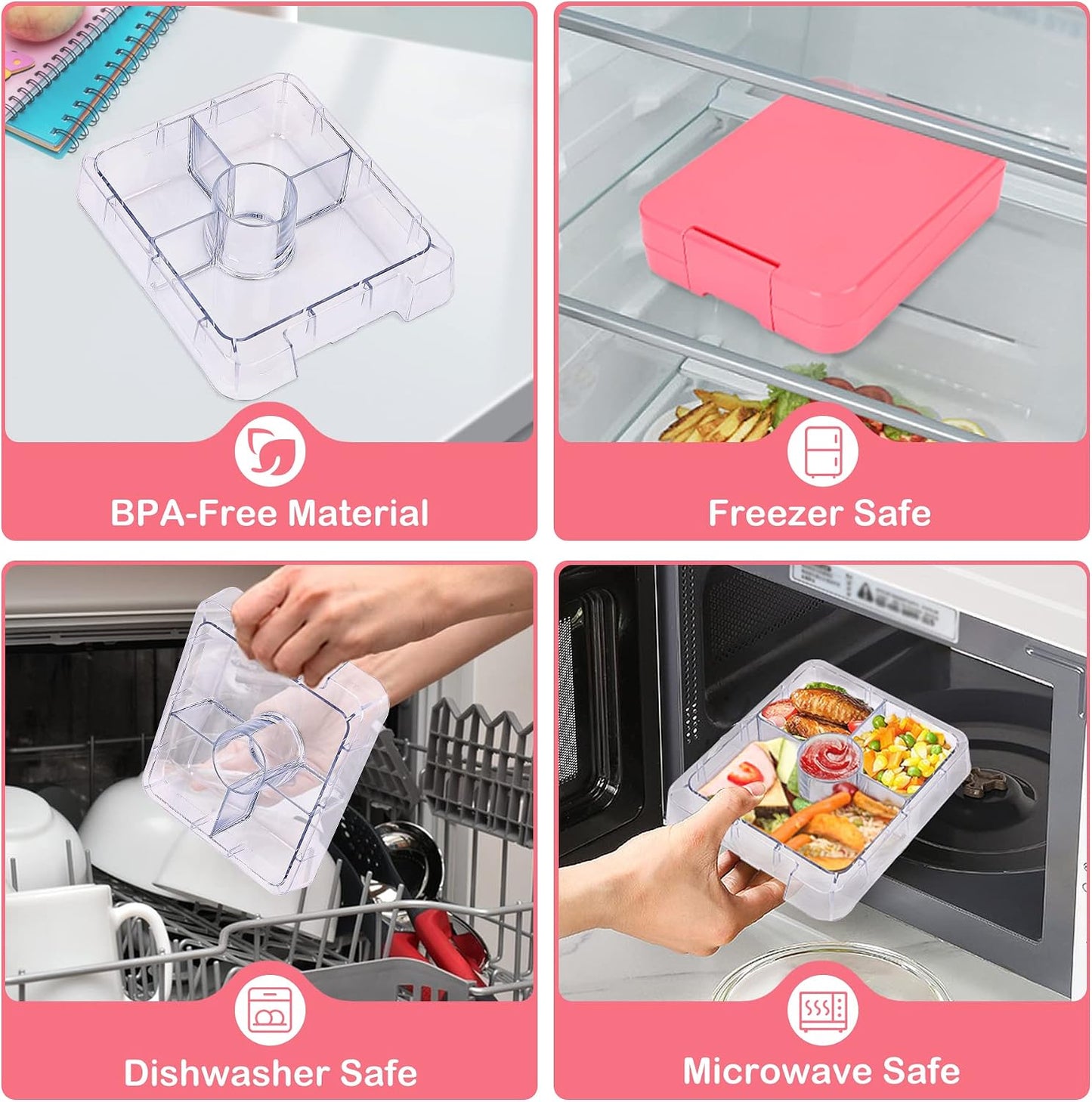 Pawtong Bento Lunch Box Set With 10oz Soup Thermo, Leak-proof Lunch Containers with 4 Compartment, Kids Hot Thermo Food Jar/Insulation Lunch Bag, Food Containers for School（Dinosaur）
