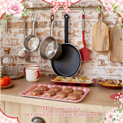 Vesici 3 Pcs Cherry Bow Serving Trays 13 x 10 Inch Pink Bow Cherry Melamine Platters Reusable Rectangular Serving Dishes for Coquette Wedding Baby Shower Birthday Party Sharing Snack Fruit Dessert