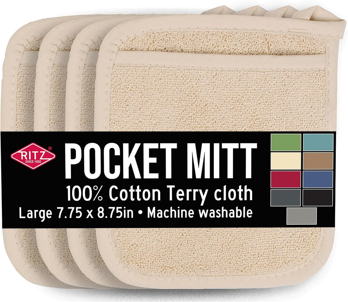 RITZ Terry Pocket Mitt & Hot Pad: Unparalleled Heat Resistant, Durable 100% Cotton – Ergonomically Designed for Optimal Grip – Easy-Care Machine Washable –, Federal Blue