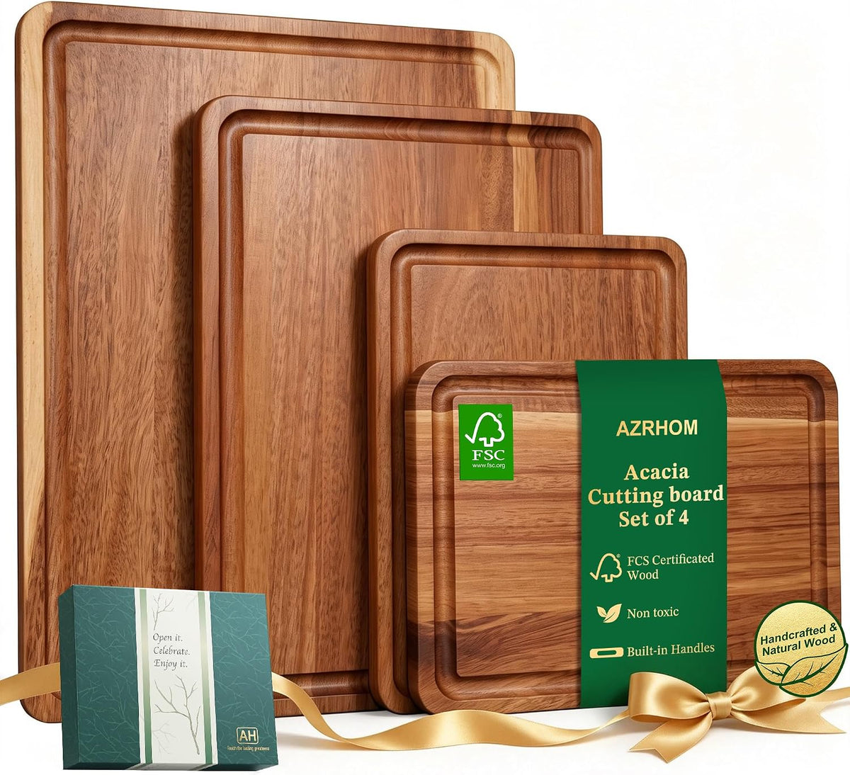 AZRHOM Large Acacia Wood Cutting Board 18x12 In Chopping Board