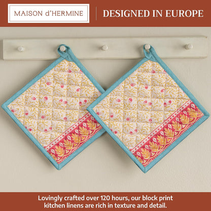 Maison d' Hermine 100% Cotton Oven Mitt & Pot Holder Set (7.5"x13" & 8"x8") - Colors C