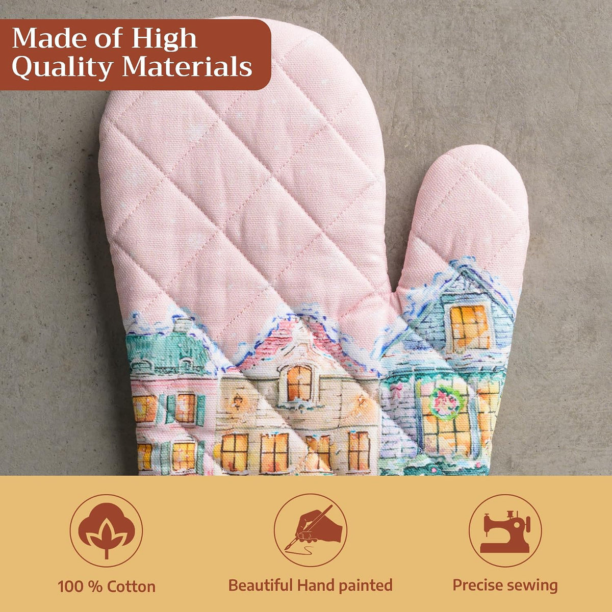 Maison d' Hermine 100% Cotton Oven Mitt & Pot Holder Set (7.5"x13" & 8"x8") - Colors C