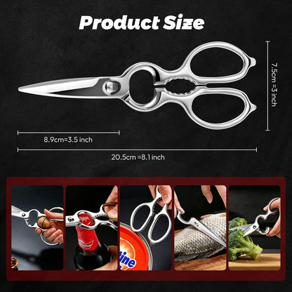 Stainless Steel Kitchen Shears Heavy Duty Full-Steel Forged Metal Scissors for Food, Professional Chef Shears Bone Cutting Meat Pizza Scissors Kitchen Utensils Come Apart, Silver