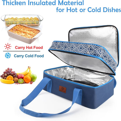 CaCTOUR Casserole Carrier for Hot or Cold Food, Expandable Double Decker Food Carrier with Silicone Hand Protectors - Fits 9“x13” Baking Dish-Lasagna Holder Tote for Parties Potluck Picnic (Gray)