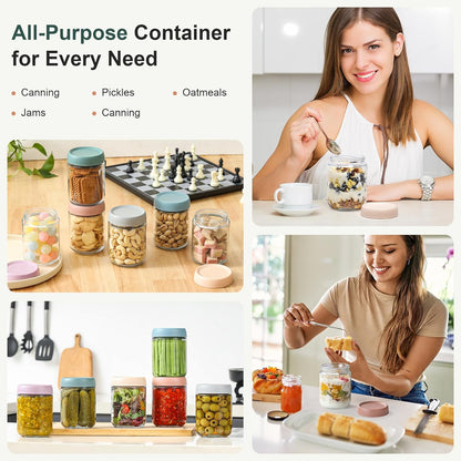 NETANY 6-pack 10oz Glass jars with Airtight Lids, Overnight Oats Containers with Lids, Wide mouth Mason Salad jars, Glass Food Storage Containers for Snacks Yogurt Spice Sugar
