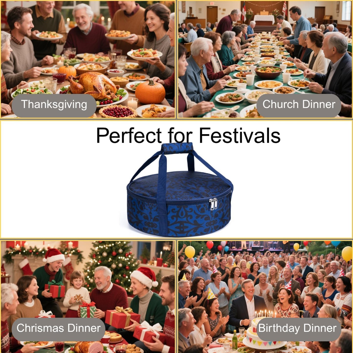 Round Insulated Pie Carrier – Thermal Portable Lunch Transport Cheesecake Cake Dish Container Bag Keep Food Hot/Cold/Fresh for Potlucks Parties Gathering/Cookouts/Church Dinner/Outdoor Events-Red