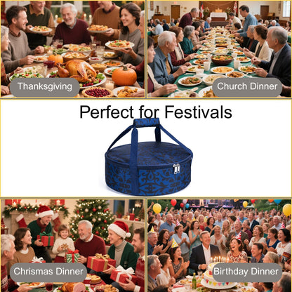 Round Insulated Pie Carrier – Thermal Portable Lunch Transport Cheesecake Cake Dish Container Bag Keep Food Hot/Cold/Fresh for Potlucks Parties Gathering/Cookouts/Church Dinner/Outdoor Events-Red