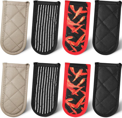 Geiserailie 8 Pcs Cast Iron Skillet Handle Cover Heat Resistant Pan Handle Sleeve Non Slip Pot Holders Machine Washable Handles Mitts for Kitchen Cooking Tools, 4 Styles(Retro Style)