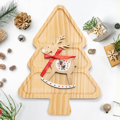 Divided Wood Serving Tray, Rectangular Tray Chip and Dip Platter, Serving Tray with 5 Sections for Appetizers & Snacks, Veggie Platter, Food Trays for Party 12'' x 8.7'' x 0.6''