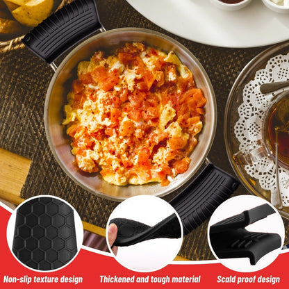 4 Pack Silicone Hot Handle Holder Cover Cast Iron Handle Cover Silicone Pot Holders Heat Resistant Assist Pan Handle Sleeve Non-Slip Pot Handle Covers for Cast Iron Skillet Metal Pan(Black)