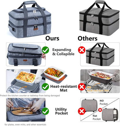 BAGSPRITE Expandable Insulated Casserole Carrier for Hot or Cold Food, Casserole Dish Carrying Case,Thermal Lasanga Lugger Tote for Pockluck, Parties, Picnic, Fits 9" x 13" Baking Dish,