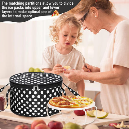 Pickmesh Round Pie Carrier 12 x 7 Inch Insulated Casserole Carriers with Lid and Detachable Handle for Hot or Cold Food Cake Transport Thanksgiving Christmas Gift(Cyan White Zigzag)