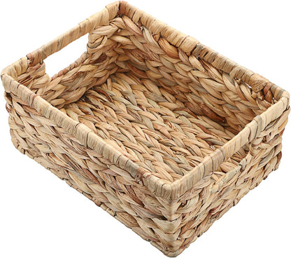 Hipiwe Wicker Basket Water Hyacinth Baskets Rectangular Decorative Baskets Bin for Shelf Organizing, Handwoven Storage Basket Bins with Built-in Handles,15.9"x12"x5.9"
