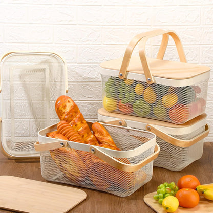 Jingmore 4 Pcs Metal Mesh Baskets with Lid, Stackable for Storage, Prevents Fruit Flies for Vegetable Fruit Kitchen Cabinet Picking Gathering Pantry Harvest Garden(16 Inch,Black)
