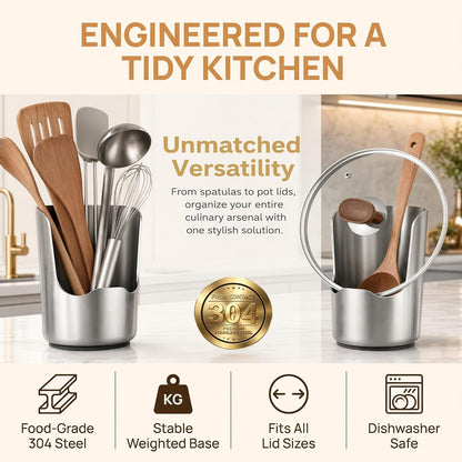 Pot Lid Holder and Spoon Rest, 304 Stainless Steel Kitchen Utensil Holder