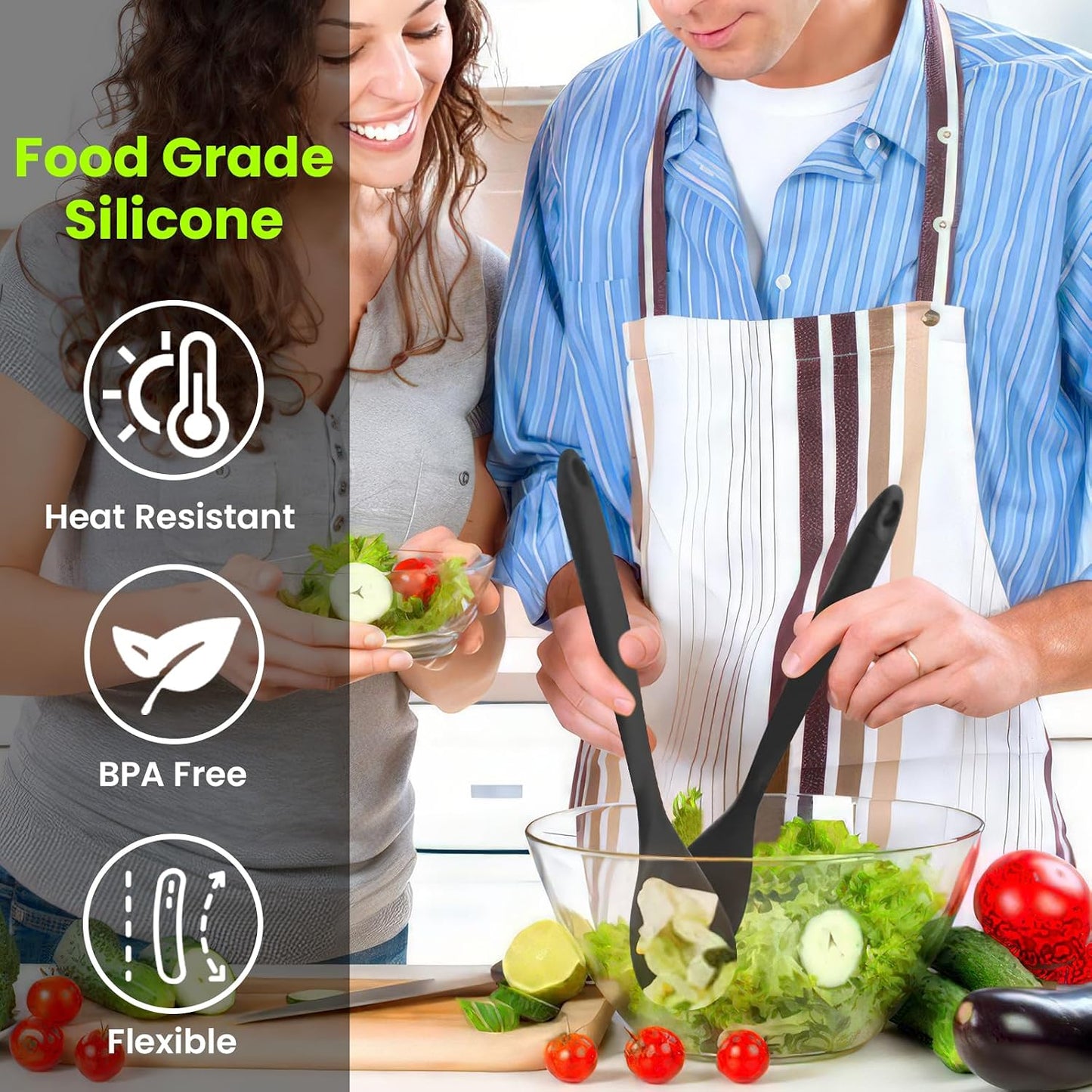 GEEKHOM Silicone Cooking Spoons, 4 Pieces 8" Heat Resistant Silicone Kitchen Utensils Set Serving Stirring Spoons for Non Stick Cooking, Mixing, Basting, Baking, Black+Red+Gray+Blue