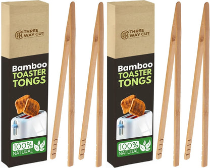 Toaster Tongs With Magnet | Kitchen Utensils For Cooking and Holding Toast Bacon Muffin Bagel Bread | 8 Inch Long Natural Non Toxic Bamboo