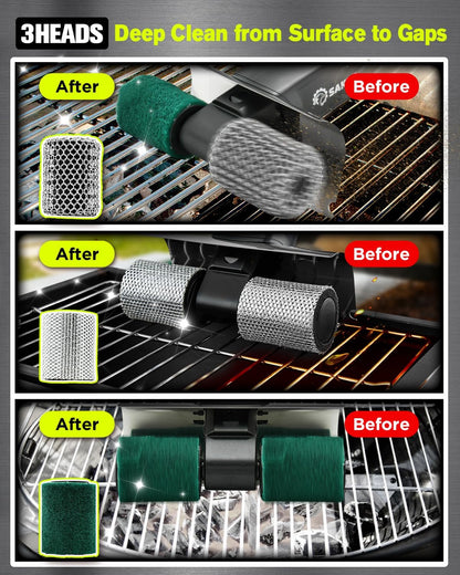 Saker Electric Grill Brush for Outdoor Grill, Bristle-Free Automatic Grill Cleaning Brush with 450 RPM & LED Light, Grill Rescue BBQ Brush Set with 3 Interchangeable Heads