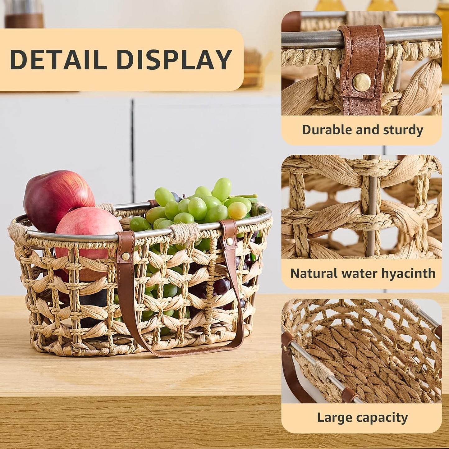 Egg Baskets for Collecting Fresh Eggs Farmhouse Handmade Wicker Hyacinth Egg Collecting Basket with Handle