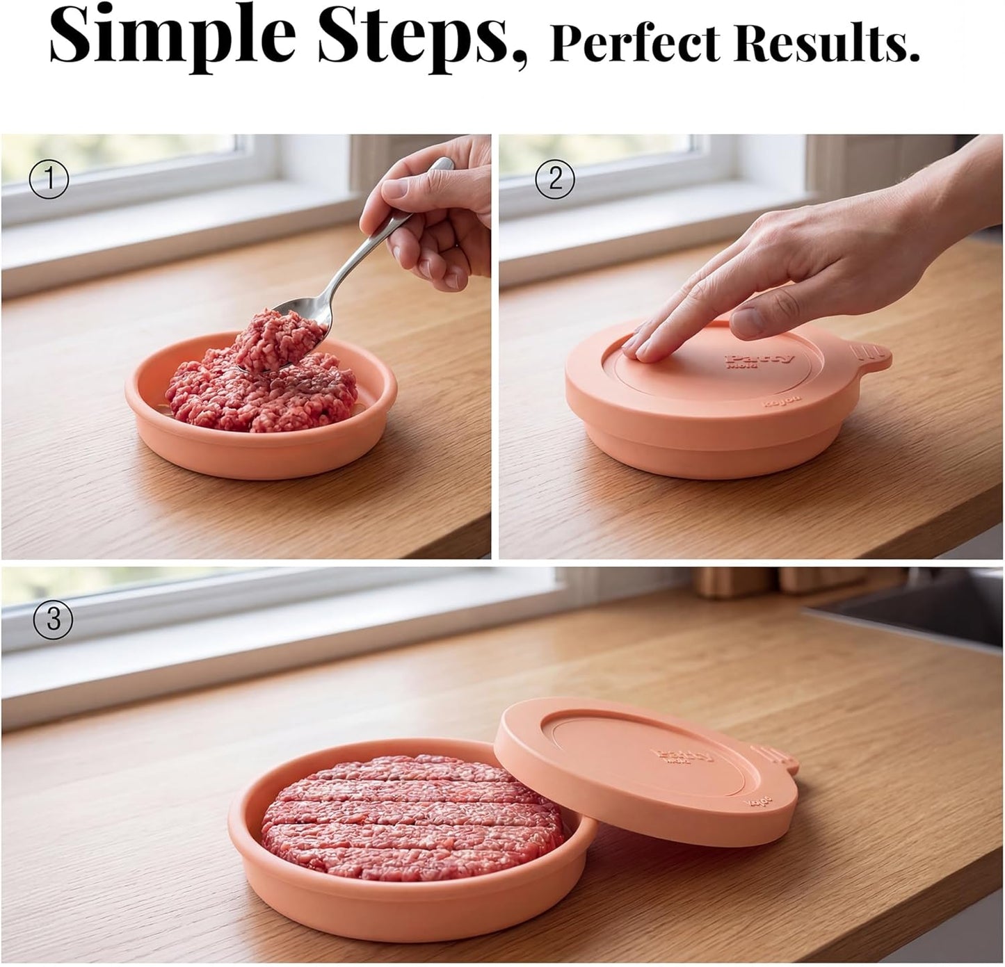 Silicone Burger Patty Mold Set with Lid, Nonstick Burger Press for 1/4 lb Patties, Food-Grade Patty Maker for Beef, Chicken & Veggie Burgers, Food Freezer Container, 4 Pack