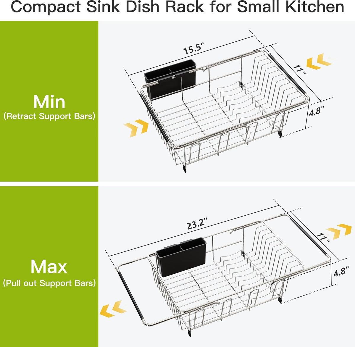JASIWAY Dish Drying Rack in Sink, Dish Drainer with Cup and Utensil Holder