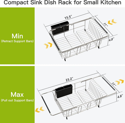 JASIWAY Dish Drying Rack in Sink, Dish Drainer with Cup and Utensil Holder