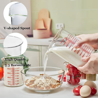Ackers Mini Glass Measuring Beaker Set, Borosilicate, 2oz 4oz 8oz Measuring Cups