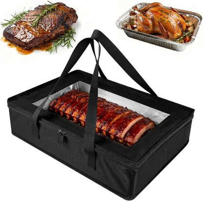 BANGIE BBQ Meat Resting Blanket & 9x13 Foil Pan Carrier - Leakproof Insulated Casserole Transport Bag with Visual Window, Rigid Hard Bottom - Birthday Father's Day Grilling Gifts for Men, Dad,Green