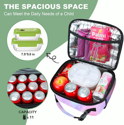 Kids Lunch Box for Boys Girls Lunch Bag Insulated Durable Lunchbox Children Lunch Tote Bag for School Black